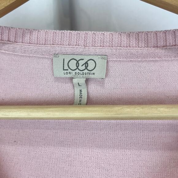 LOGO Lori Goldstein L Cotton Cashmere Sweater Tunic w Striped Trim A273355 Pink - Picture 3 of 10
